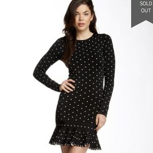 long sleeve polka dot sweater ruffle dress